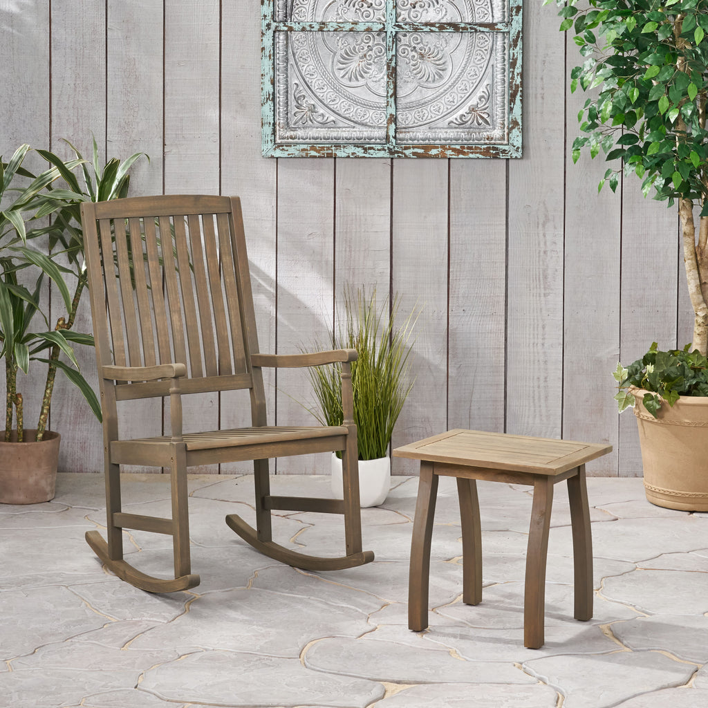 Outdoor Acacia Wood Rocking Chair and Side Table Set NH407903 Noble