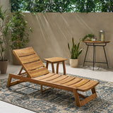 Outdoor Acacia Wood Chaise 2 Piece Lounge - NH162013