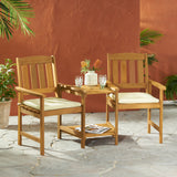 Outdoor Wood Adjoining 2-Seater Chairs with Cushions - NH905692