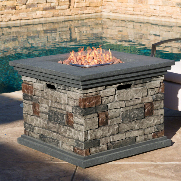 Outdoor Square Liquid Propane Fire Pit with Lava Rocks - NH785692