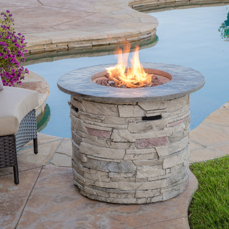 32-inch Stone Circular MGO Fire Pit With Grey Top - 40,000 BTU - NH956692