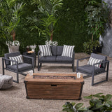 Outdoor 3 Piece Aluminum Chat Set with Cushions and Fire Pit - NH118703