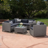Outdoor 6 Seater Wicker V-Shaped Sofa and Swivel Chair Set with Water Resistant Cushions - NH470403