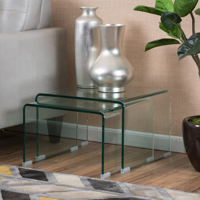See Through Clear Waterfall Glass Nesting Tables (Set of 2) - NH496692