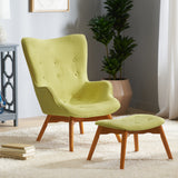 Mid-Century Modern Wingback Fabric Chair and Ottoman Set - NH210792