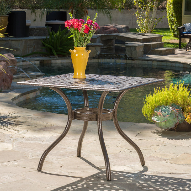 Traditional Outdoor Bronze Cast Aluminum Dining Table w/ Umbrella Hole - NH591892