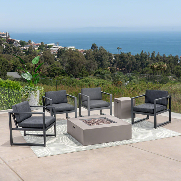 Outdoor 4-Seater Aluminum Chat Set with Fire Pit - NH409503