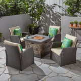 Outdoor 4 Seater Wicker Chat Set with Fire Pit - NH885603
