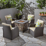 Outdoor 4 Seater Wicker Chat Set with Fire Pit - NH095603