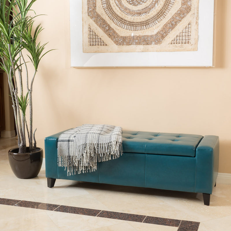 Teal Leather Storage Ottoman Bench - NH557692