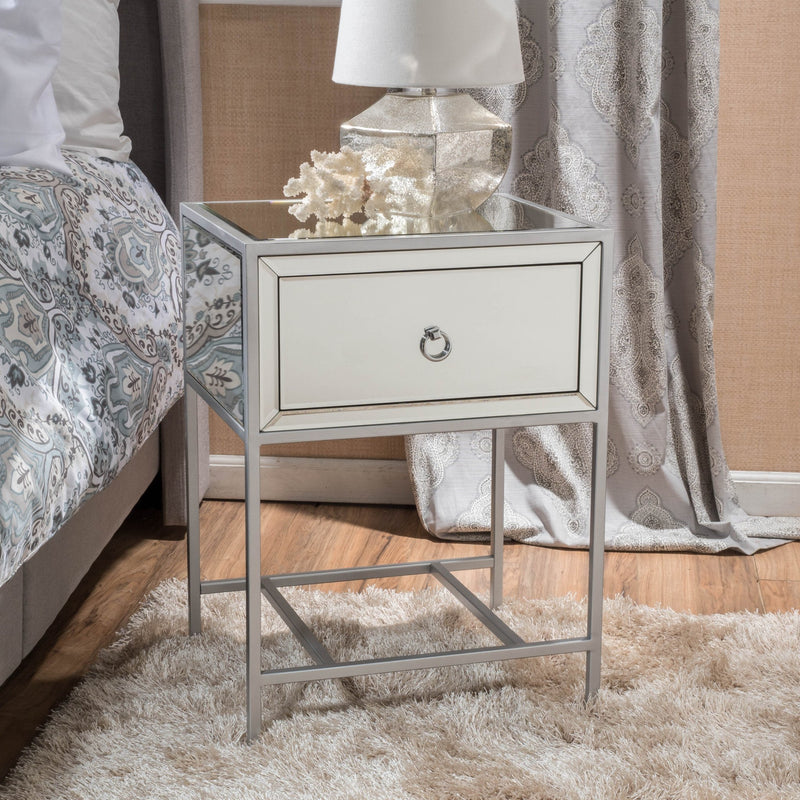 Mirrored Silver 1 Drawer Side Table - NH112892