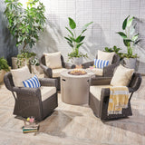 Outdoor 4 Piece Swivel Club Chair Set with Round Fire Pit - NH882503