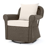 Outdoor 4 Seater Wicker Swivel Chair and Fire Pit Set - NH279213