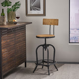 Naturally Antique Fir Wood Adjustable Barstool With Backrest - NH829692