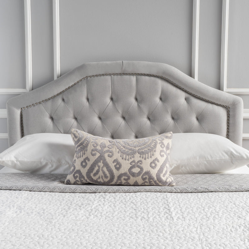 Tufted Light Gray Fabric Full/Queen Headboard with Nailhead Accents - NH084892