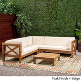 Outdoor 4 Piece V-Shaped Acacia Wood Sectional Sofa and Coffee Table Set - NH121992