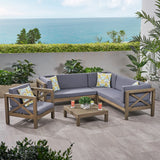 Outdoor 6 Seater Acacia Wood Sectional Sofa and Club Chair Set - NH524803