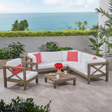 Outdoor 6 Seater Acacia Wood Sectional Sofa and Club Chair Set - NH524803
