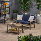 Outdoor Acacia Wood Loveseat and Coffee Table Set with Sunbrella Cushions - NH172703