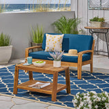 Outdoor Acacia Wood Loveseat and Coffee Table Set with Cushions - NH372703