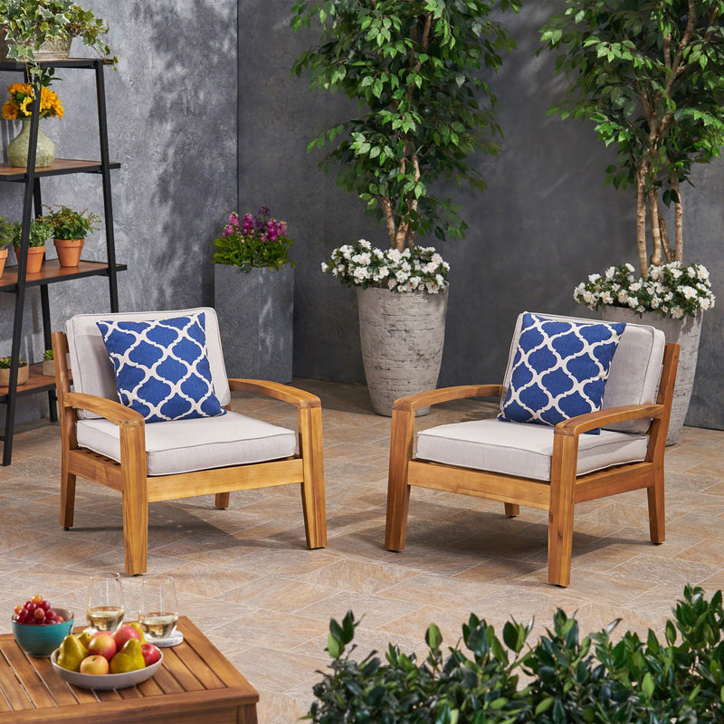 Outdoor Acacia Wood Club Chairs with Sunbrella Cushions - NH772703