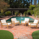 Outdoor Wood Patio Furniture Club Chairs w/ Water Resistant Cushions (Set of 4) - NH111992