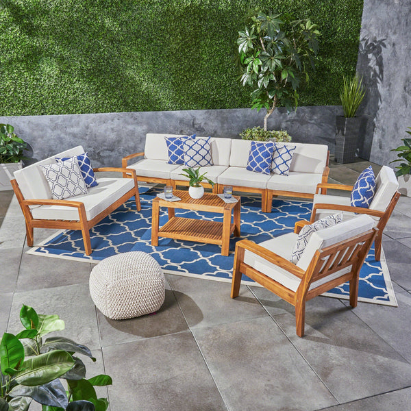 Outdoor Acacia Wood 8 Seater Sectional Chat Set with Coffee Table - NH155603