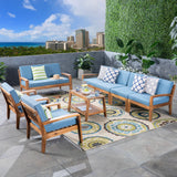 Outdoor Acacia Wood 8 Seater Sectional Chat Set with Coffee Table - NH155603