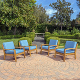 Outdoor Wood Patio Furniture Club Chairs w/ Water Resistant Cushions (Set of 4) - NH111992