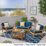 Patio Acacia Wood 4-Seater Conversation Set with Coffee Table and Cushions - NH762703