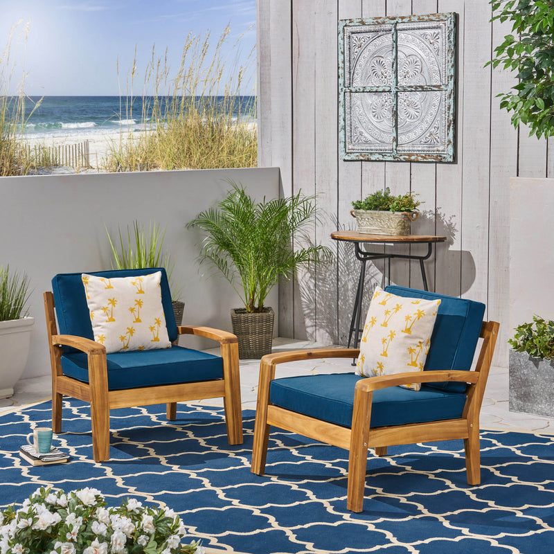 Outdoor Acacia Wood Club Chairs with Cushions - NH972703