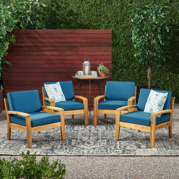 Outdoor Acacia Wood Club Chairs with Cushions (Set of 4) - NH274113