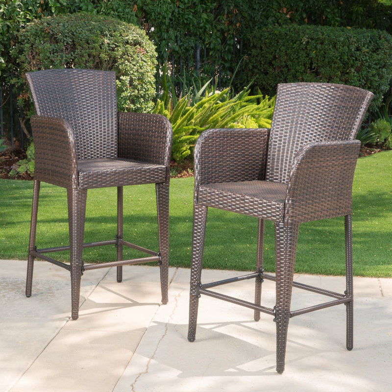 28-Inch Contemporary Outdoor Multibrown Wicker Barstool - NH998892