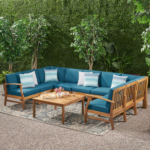 Outdoor 9 Seater Acacia Wood Sectional Sofa Set with Cushions - NH757403