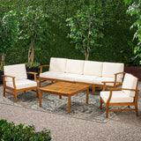 Outdoor 6 Seat Teak Finished Acacia Wood Sofa and Table Set - NH327303