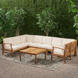 Outdoor 8 Seat Teak Finished Acacia Wood Sectional Sofa and Table Set - NH027303