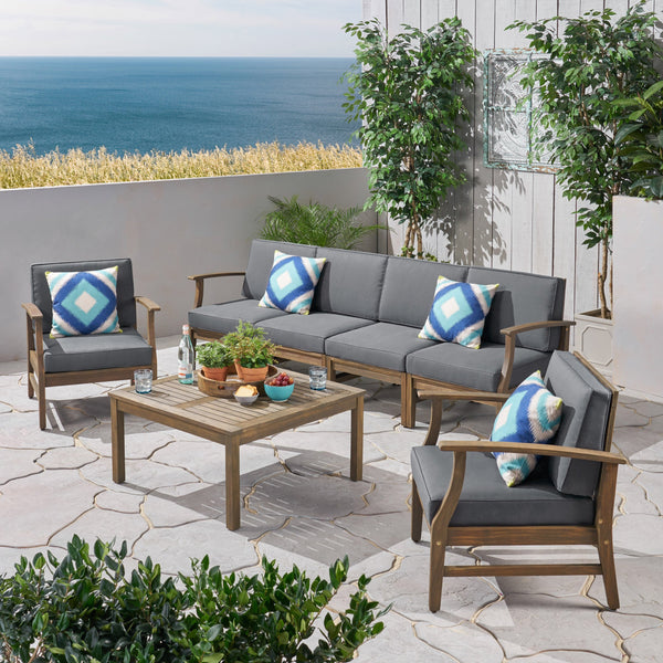 Outdoor 7 Piece Acacia Wood 4-Seater Sofa and Club Chairs Set - NH823803