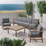 Outdoor 7 Piece Acacia Wood 4-Seater Sofa and Club Chairs Set - NH823803