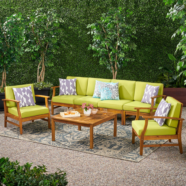 Outdoor 6 Seat Teak Finished Acacia Wood Sofa and Table Set - NH327303