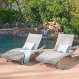 Outdoor Grey Wicker Adjustable Back Chaise Lounges - NH138992