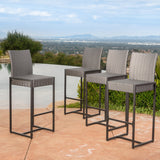 Outdoor Transitional 30-Inch Gray Wicker Barstools with Metal Frame - NH726003