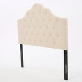 Contemporary Button Tufted Beige Fabric Queen/Full Headboard - NH684892