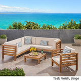Outdoor 6 Seater Acacia Wood Sectional Sofa and Club Chair Set - NH474803