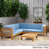 4 Piece Outdoor Wooden Sectional Set w/ Dark Grey Cushions - NH811992