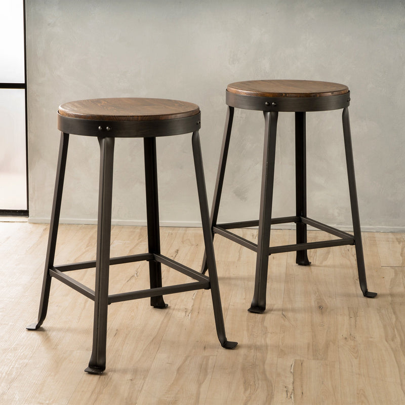 24-Inch Brown Weathered Wood Counter Stool (Set of 2) - NH390992