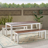 Outdoor Contemporary 3 Piece Acacia Wood Picnic Dining Set with Benches - NH985992