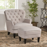 Button Tufted Upholstered Club Chair With Footstool - NH295992