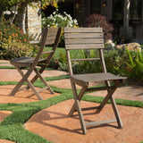 Outdoor Grey Finish Acacia Wood Foldable Dining Chairs (Set of 2) - NH418992