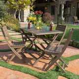 Outdoor Grey Finish Acacia Wood Foldable Dining Set - NH808992