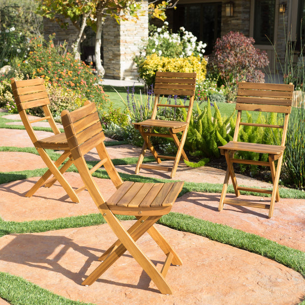 Outdoor Natural Finish Acacia Wood Foldable Dining Chairs (Set of 4) - NH818992